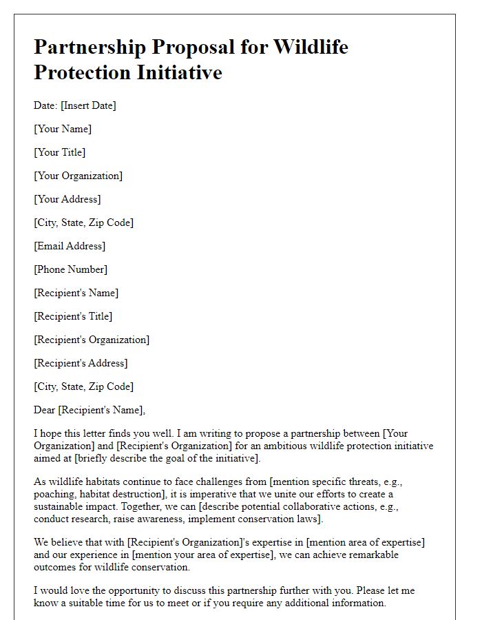 Letter template of partnership proposal for a wildlife protection initiative