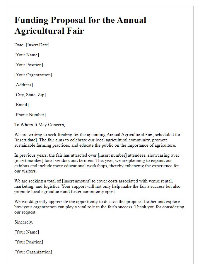 Letter template of agricultural fair funding proposal