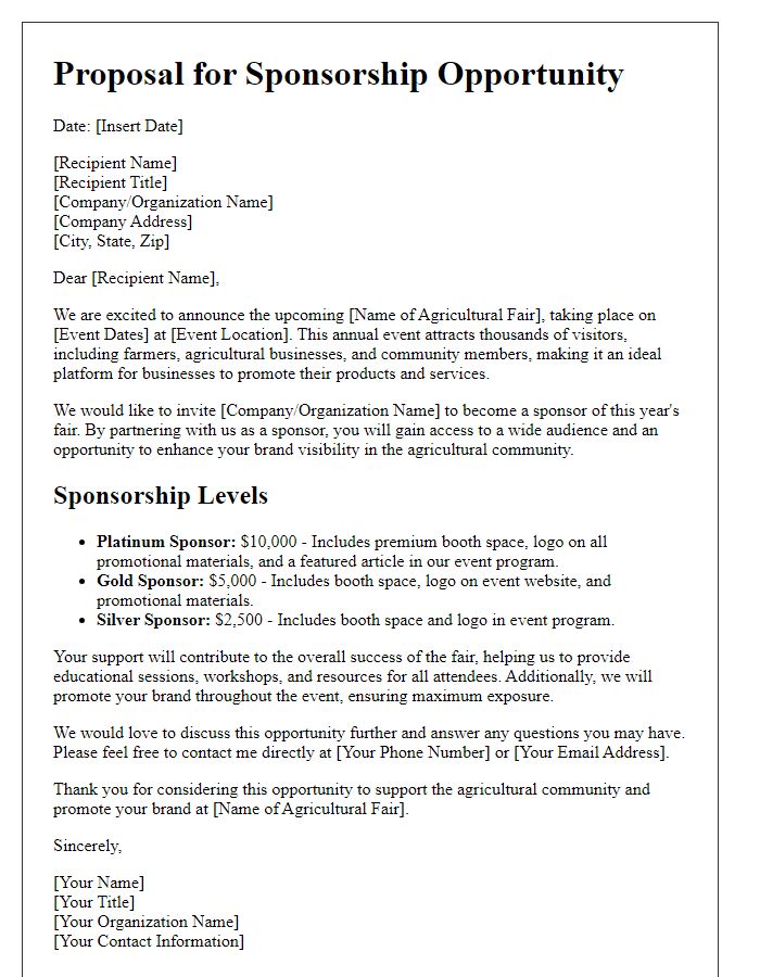 Letter template of agricultural fair sponsorship opportunity proposal