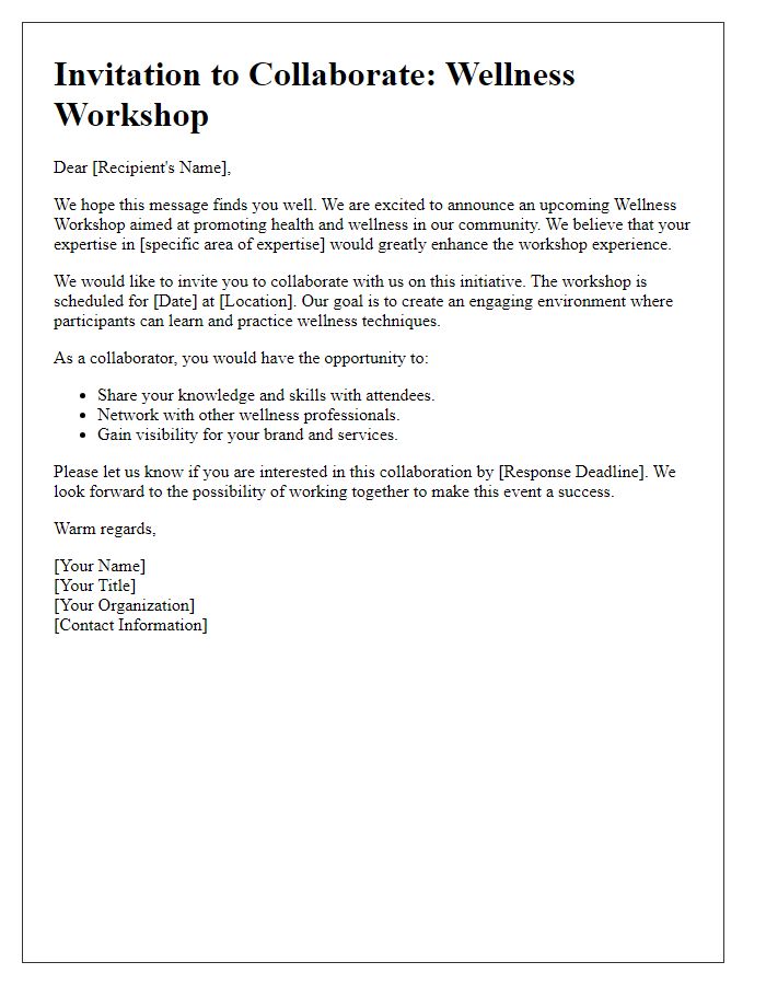 Letter template of collaboration invitation for wellness workshop.