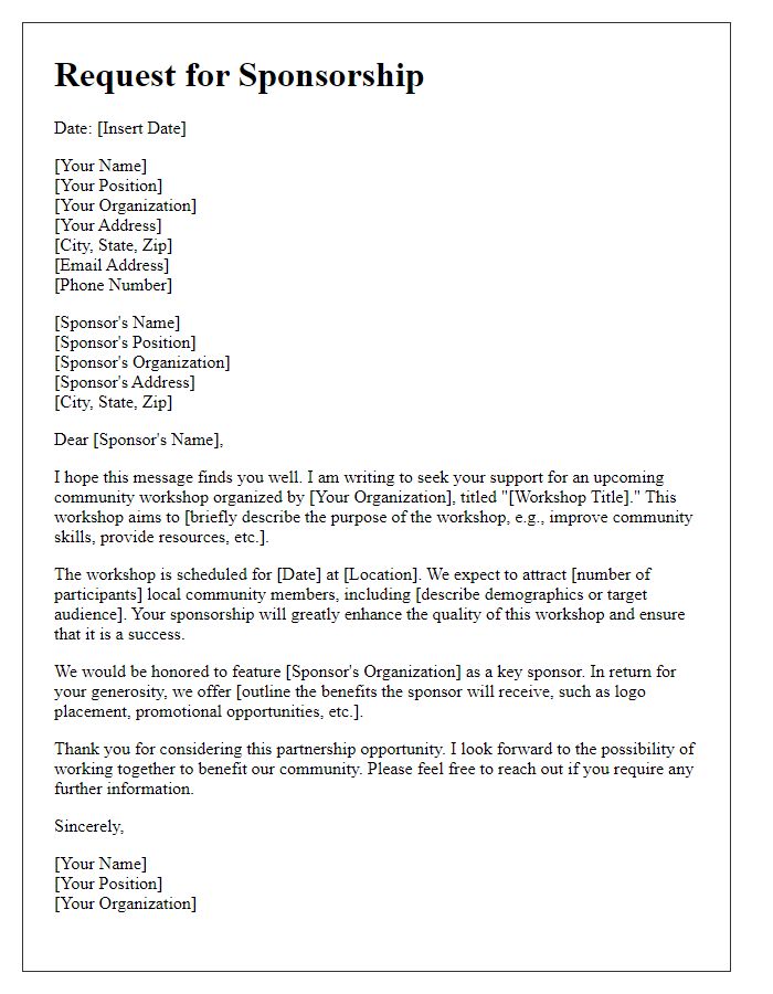 Letter template of sponsorship request for community workshop.