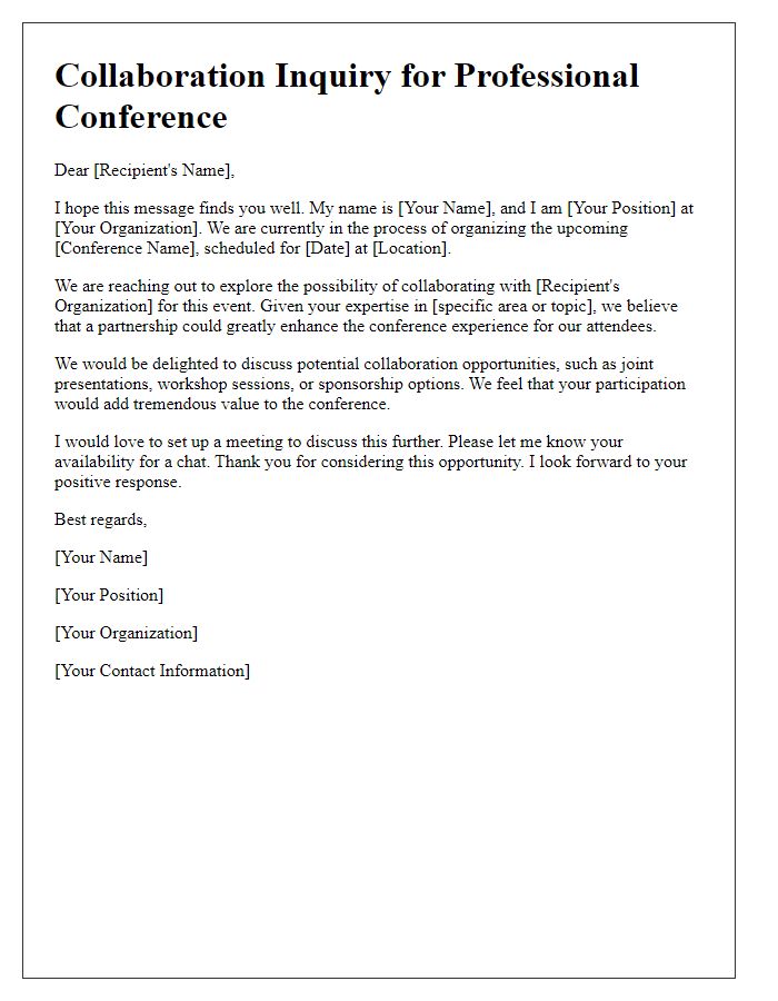 Letter template of collaboration inquiry for professional conference.