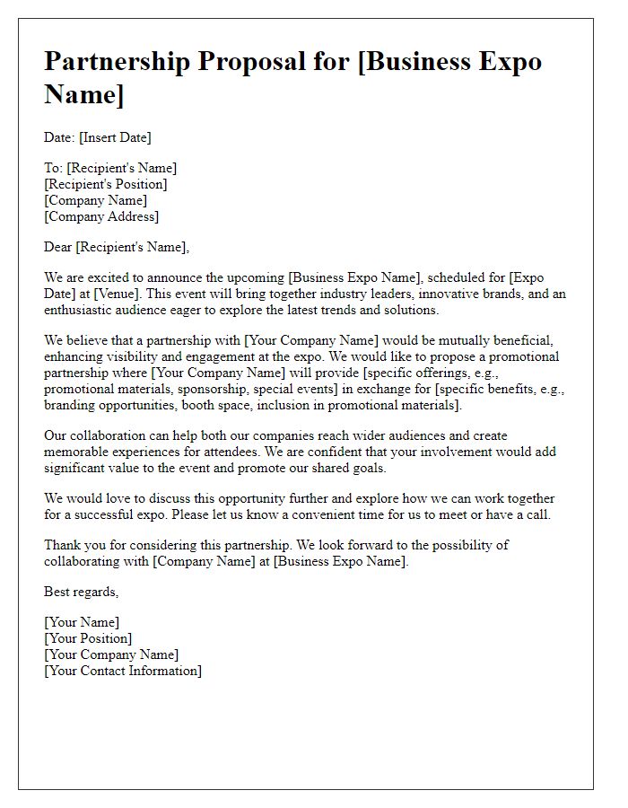 Letter template of promotional partnership for business expo.