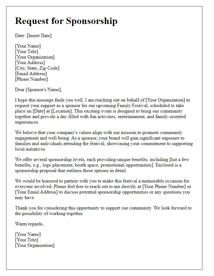 Letter template of request for family festival sponsorship