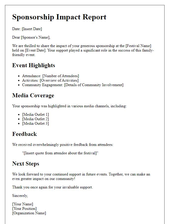 Letter template of sponsorship impact report for family festival