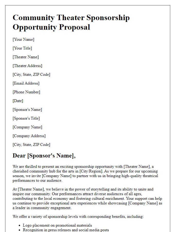 Letter template of community theater sponsorship opportunity proposal