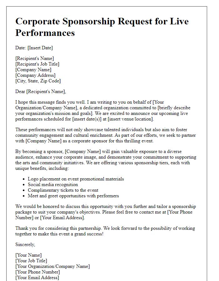 Letter template of corporate sponsorship request for live performances