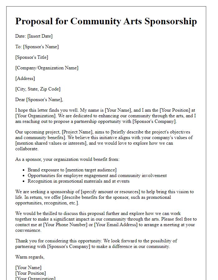 Letter template of engagement proposal for community arts sponsorship