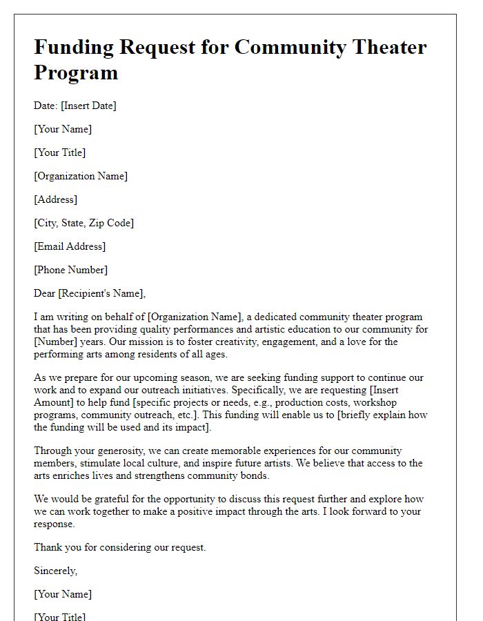 Letter template of funding request for community theater program