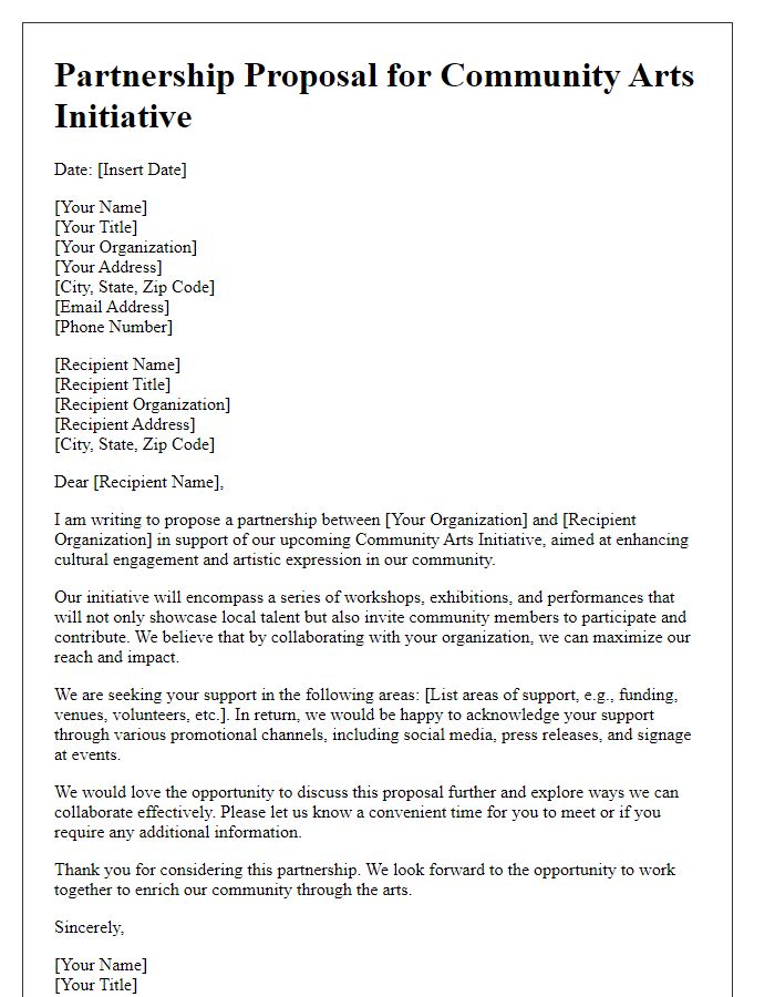 Letter template of partnership proposal for community arts initiative