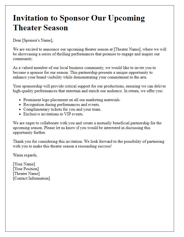 Letter template of sponsorship invitation for upcoming theater season