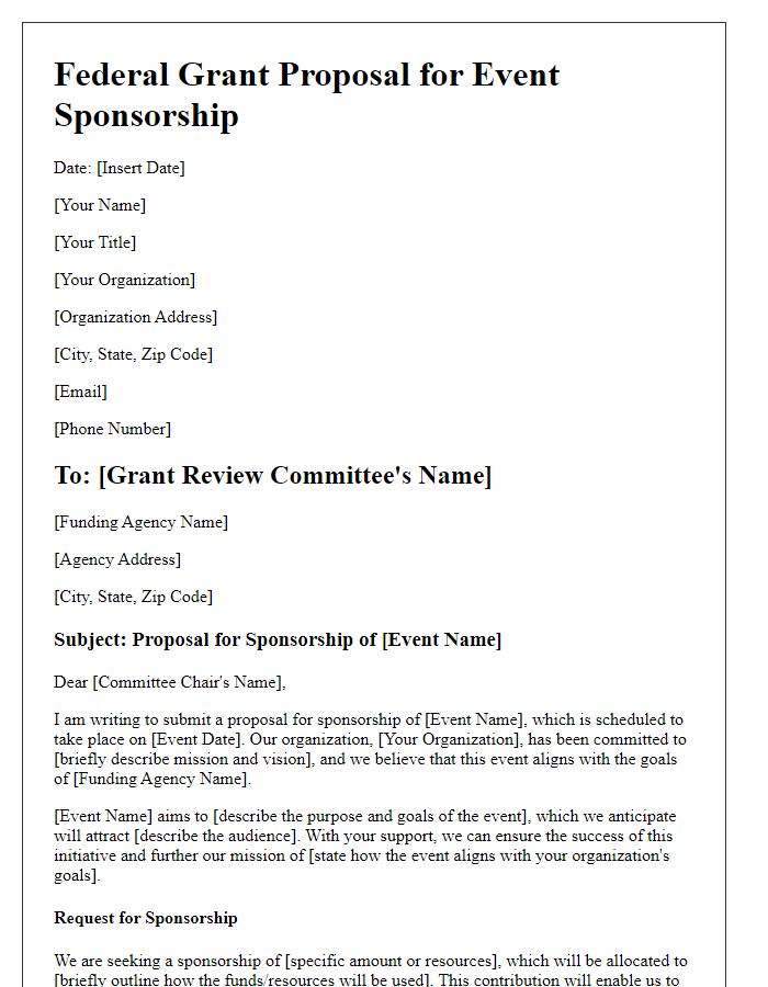 Letter template of Federal Grant Proposal for Event Sponsorship