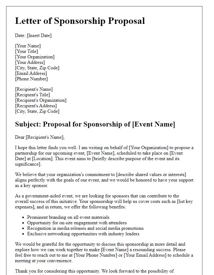 Letter template of Government-Aided Event Sponsorship Concept