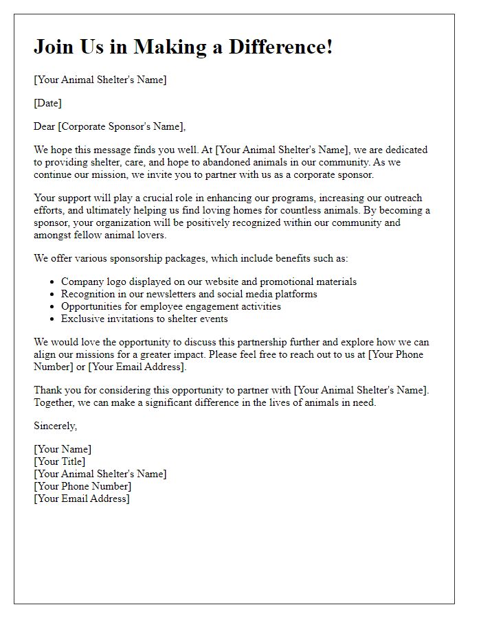 Letter template of animal shelter corporate sponsorship invitation