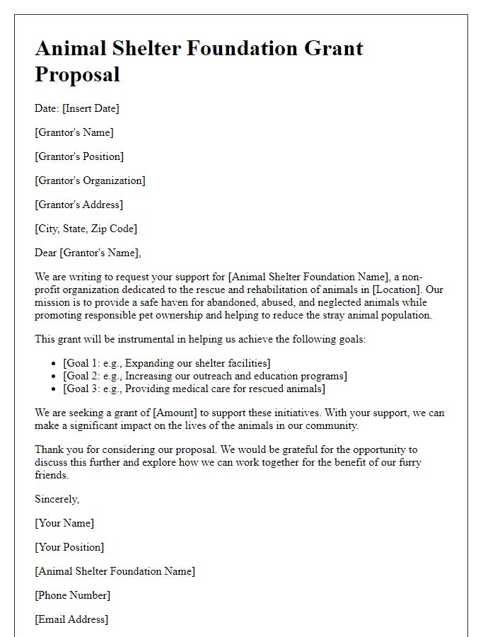 Letter template of animal shelter foundation grant proposal