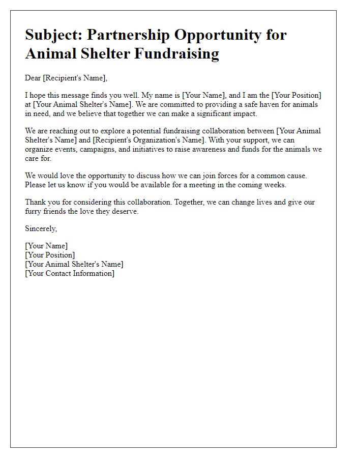 Letter template of animal shelter fundraising collaboration