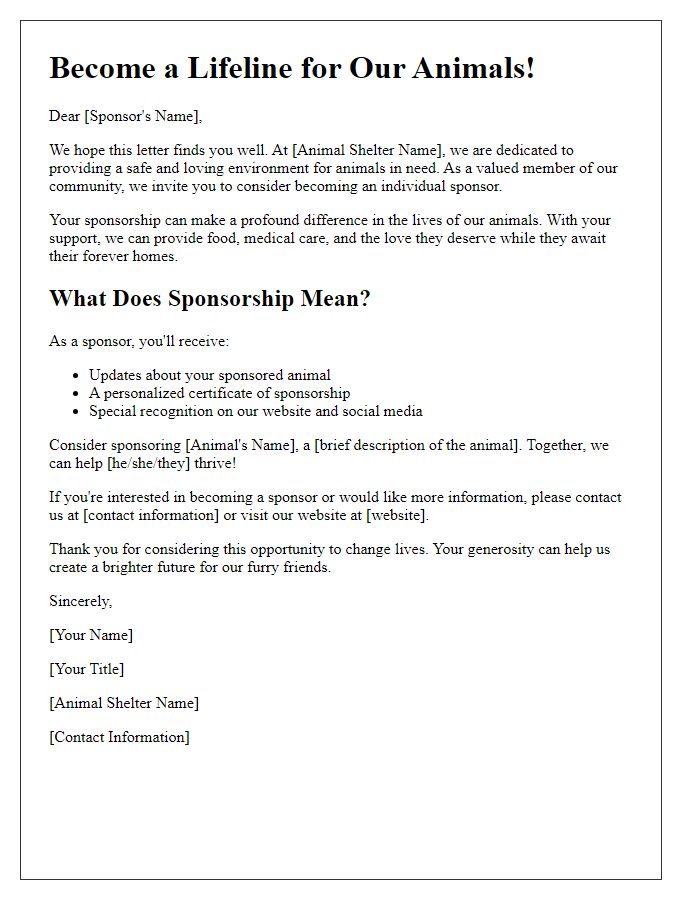 Letter template of animal shelter individual sponsorship outreach