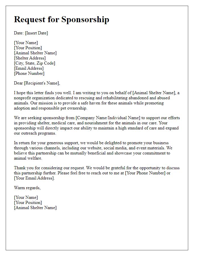 Letter template of animal shelter sponsorship request