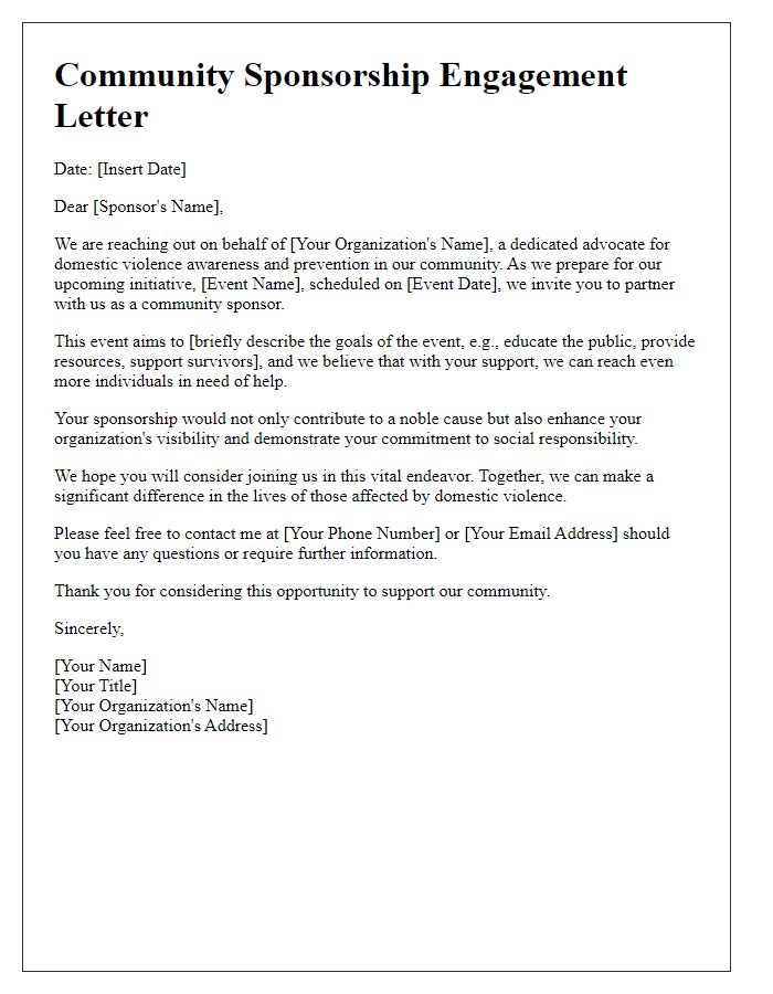 Letter template of engagement for community sponsorship of domestic violence awareness efforts