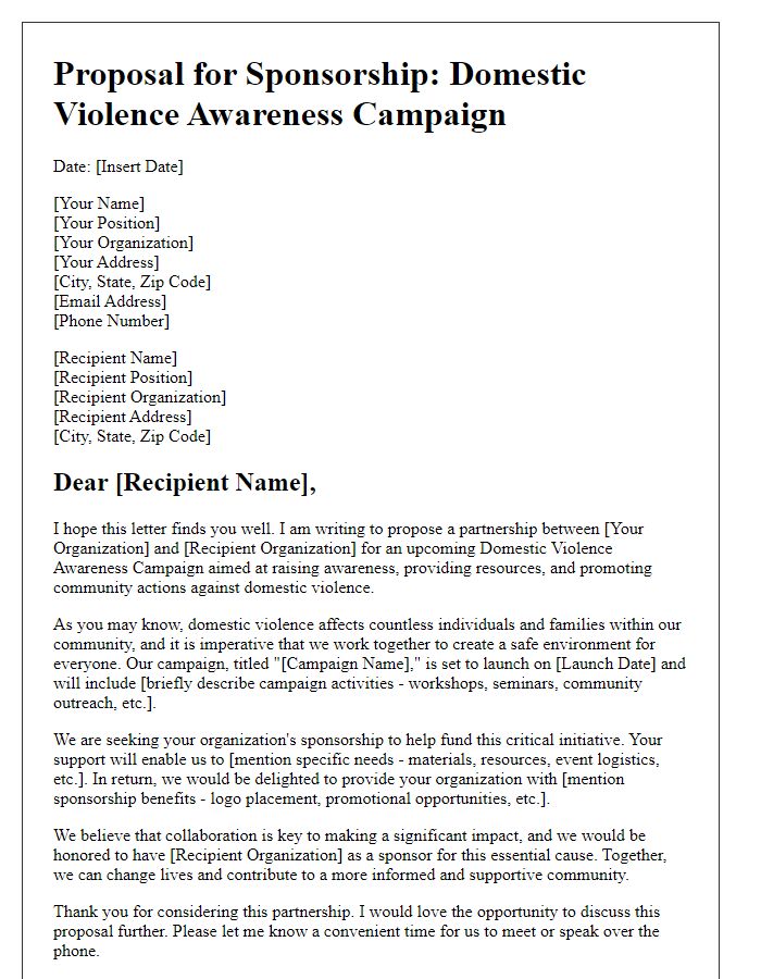 Letter template of proposal for domestic violence awareness campaign sponsorship