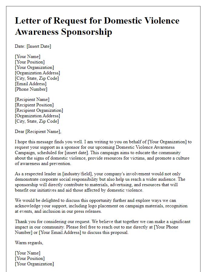 Letter template of request for domestic violence awareness sponsorship