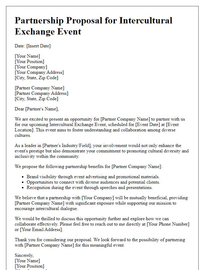 Letter template of corporate partnership for intercultural exchange event.