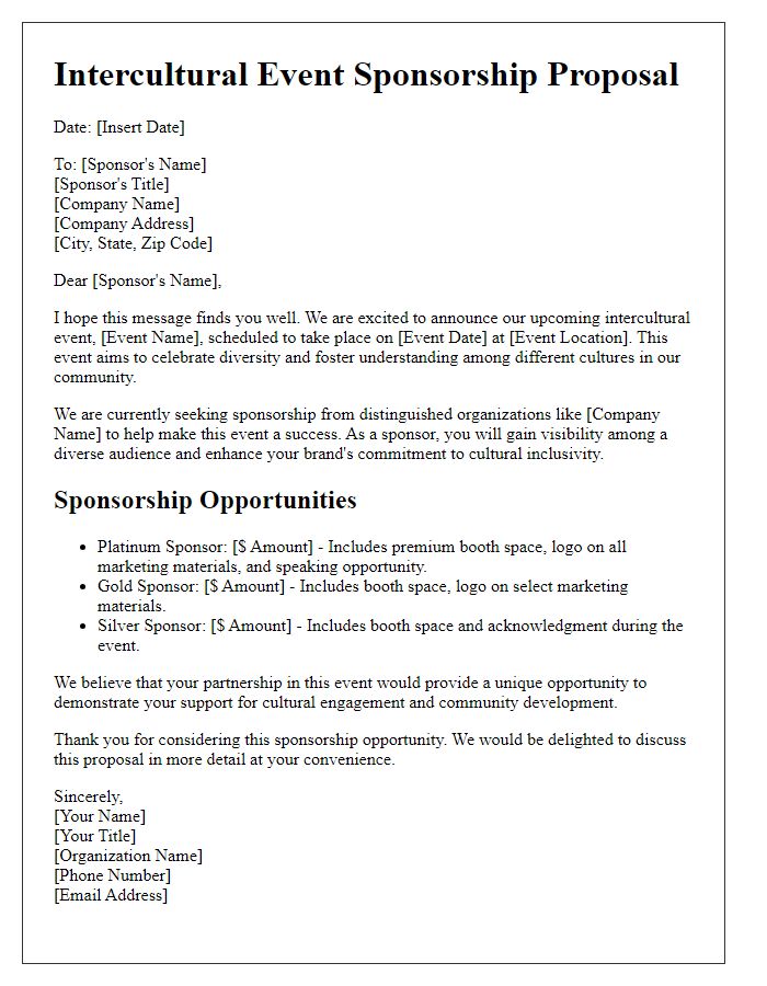 Letter template of intercultural event sponsorship proposal.