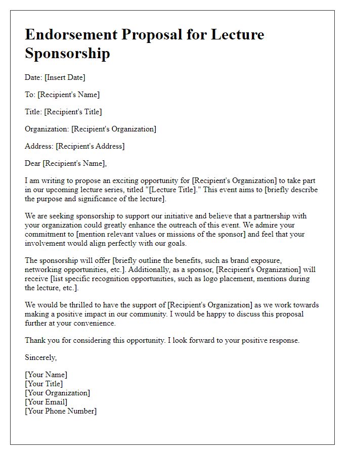 Letter template of endorsement proposal for lecture sponsorship.