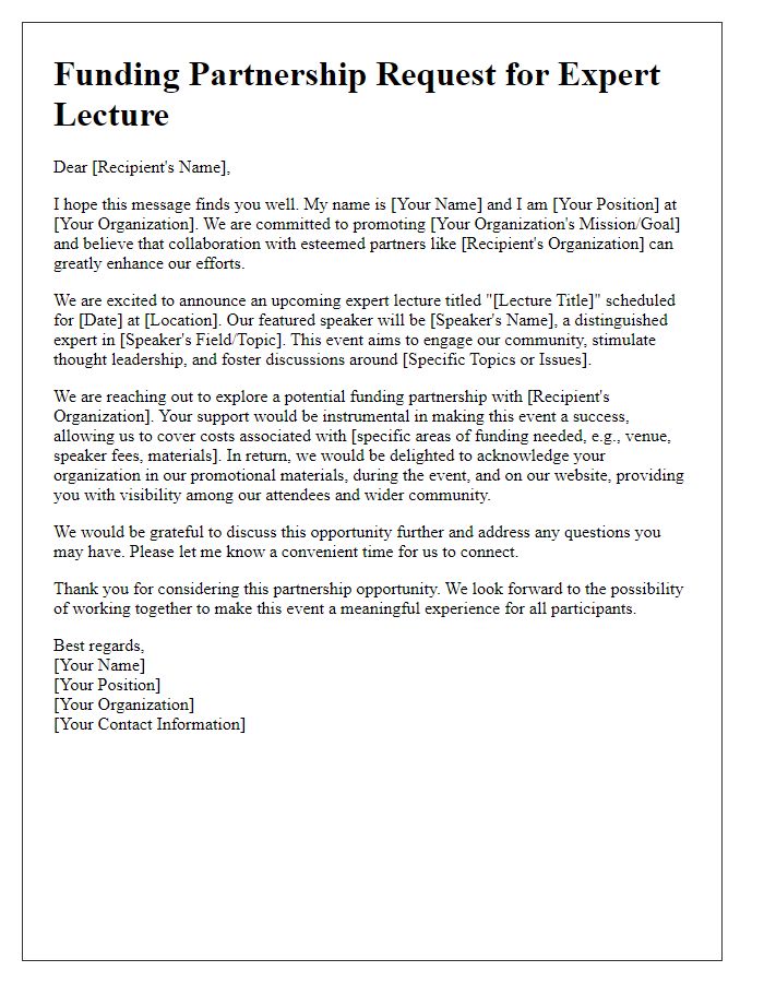 Letter template of funding partnership request for expert lecture.