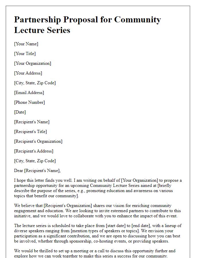 Letter template of partnership proposal for community lecture series.