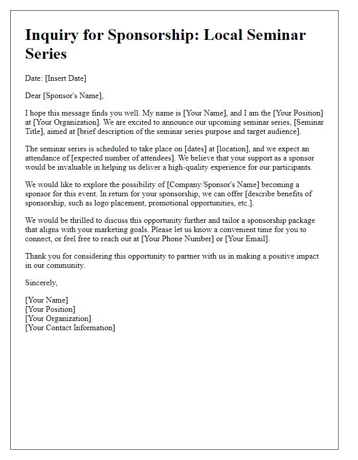 Letter template of sponsorship inquiry for local seminar series.