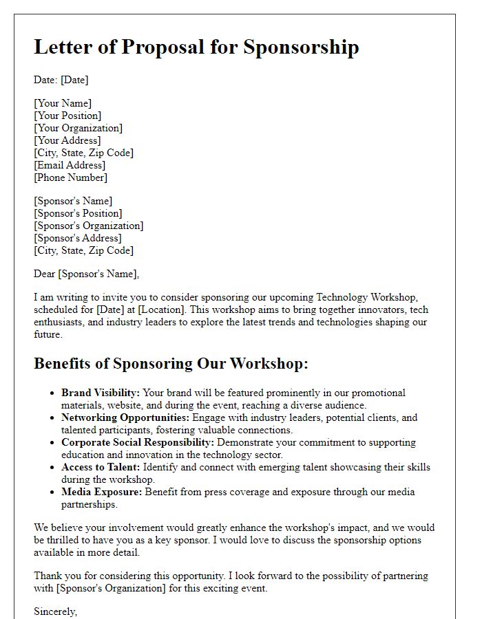 Letter template of benefits of sponsoring a technology workshop.