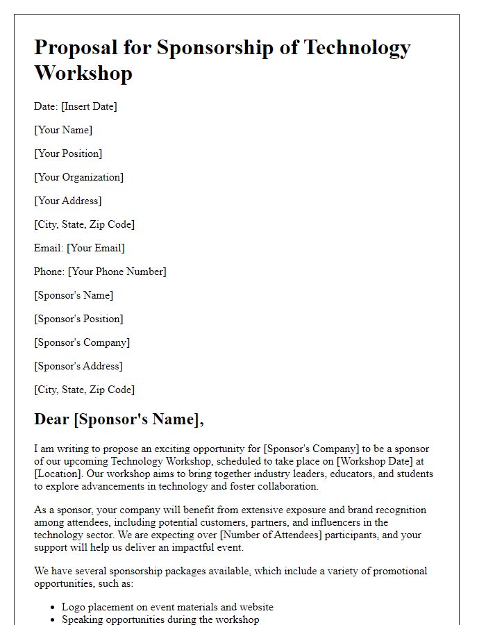 Letter template of proposal for technology workshop sponsorship.