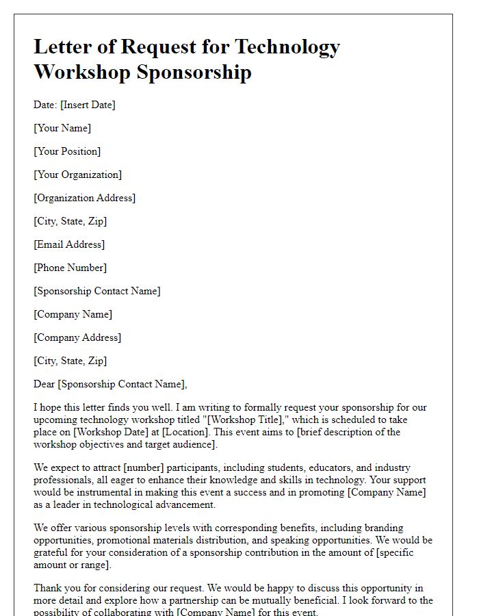 Letter template of request for technology workshop sponsorship.