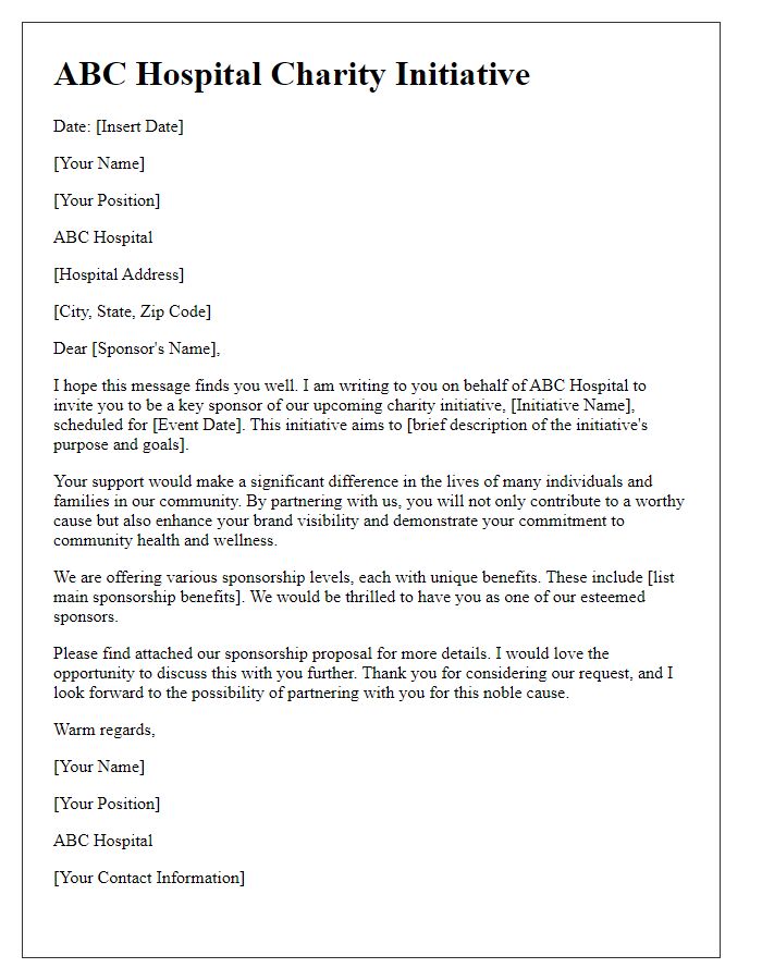 Letter template of hospital charity initiative sponsorship