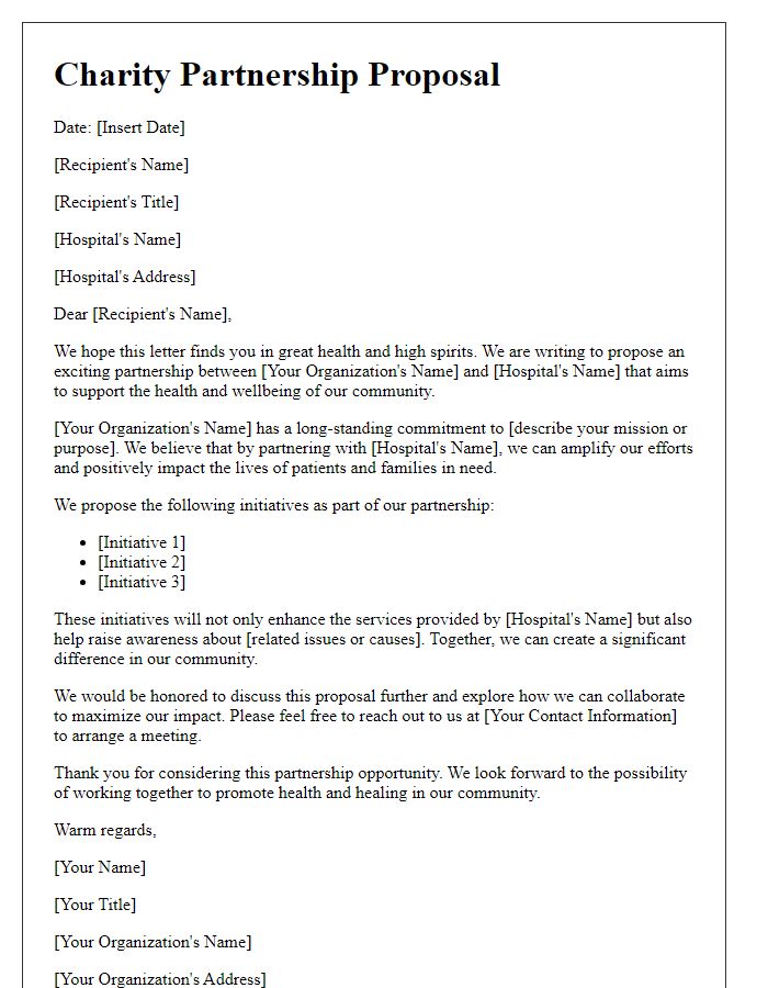 Letter template of hospital charity partnership proposal