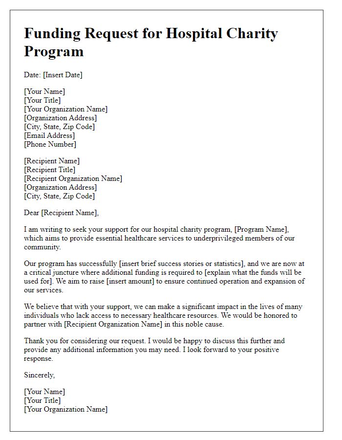 Letter template of hospital charity program funding request