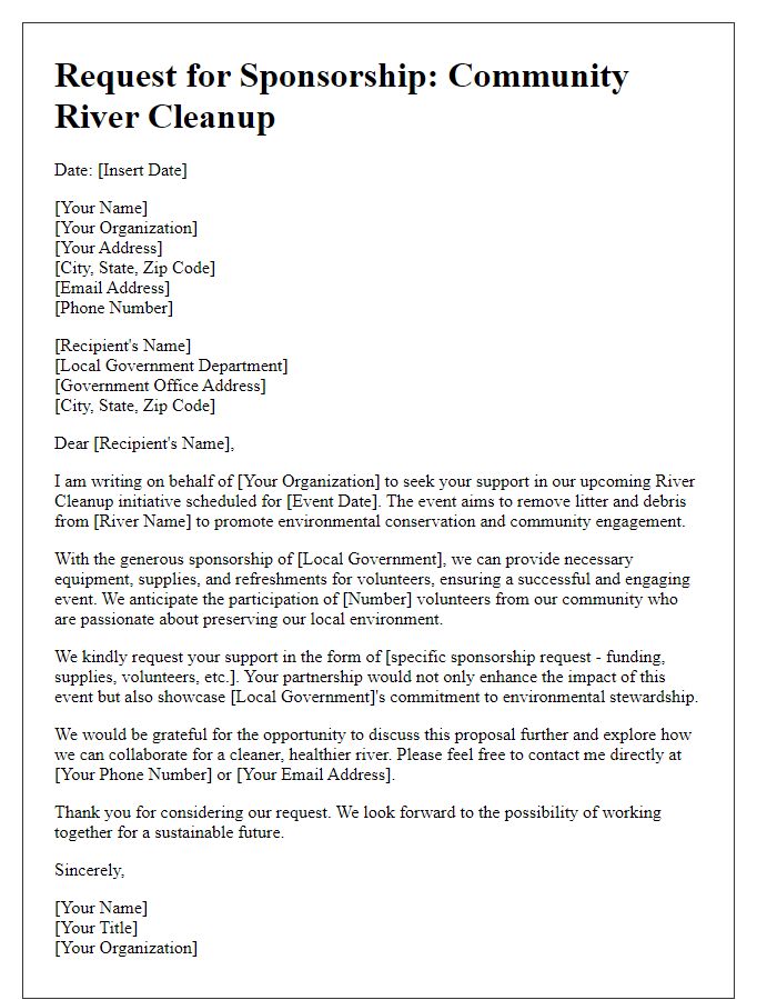 Letter template of river cleanup sponsorship appeal to local government.