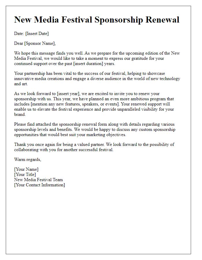 Letter template of new media festival sponsorship renewal