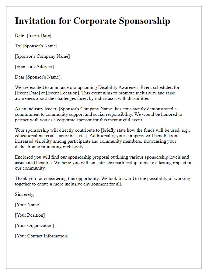 Letter template of corporate sponsorship invitation for disability awareness