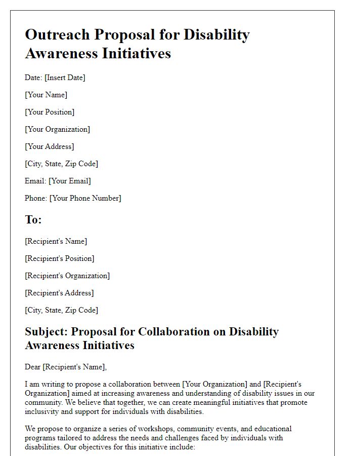 Letter template of outreach proposal for disability awareness initiatives