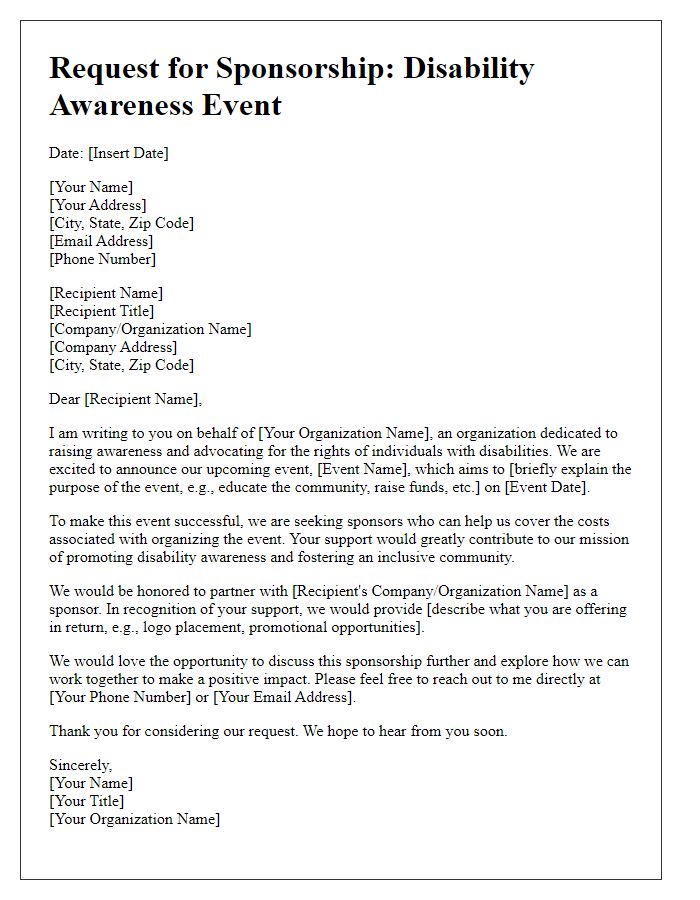 Letter template of request for disability awareness sponsorship