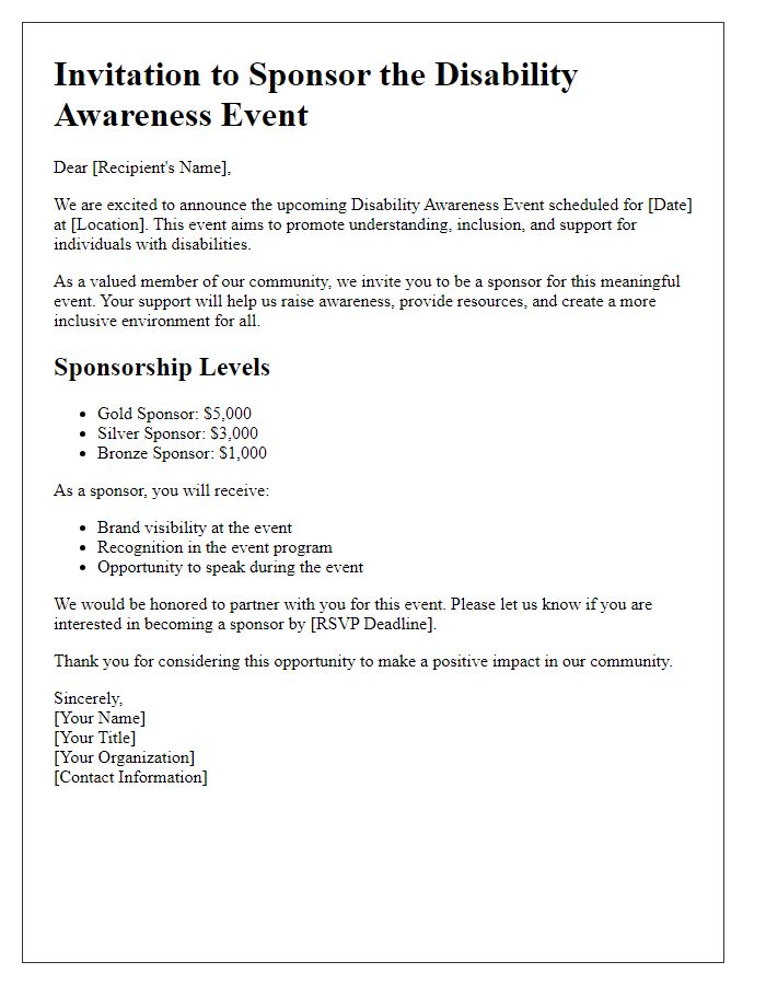 Letter template of sponsorship invitation for disability awareness event