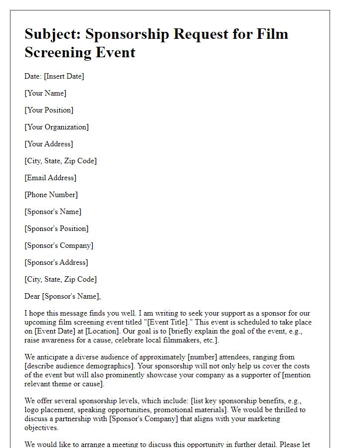 Letter template of sponsorship request for film screening event.