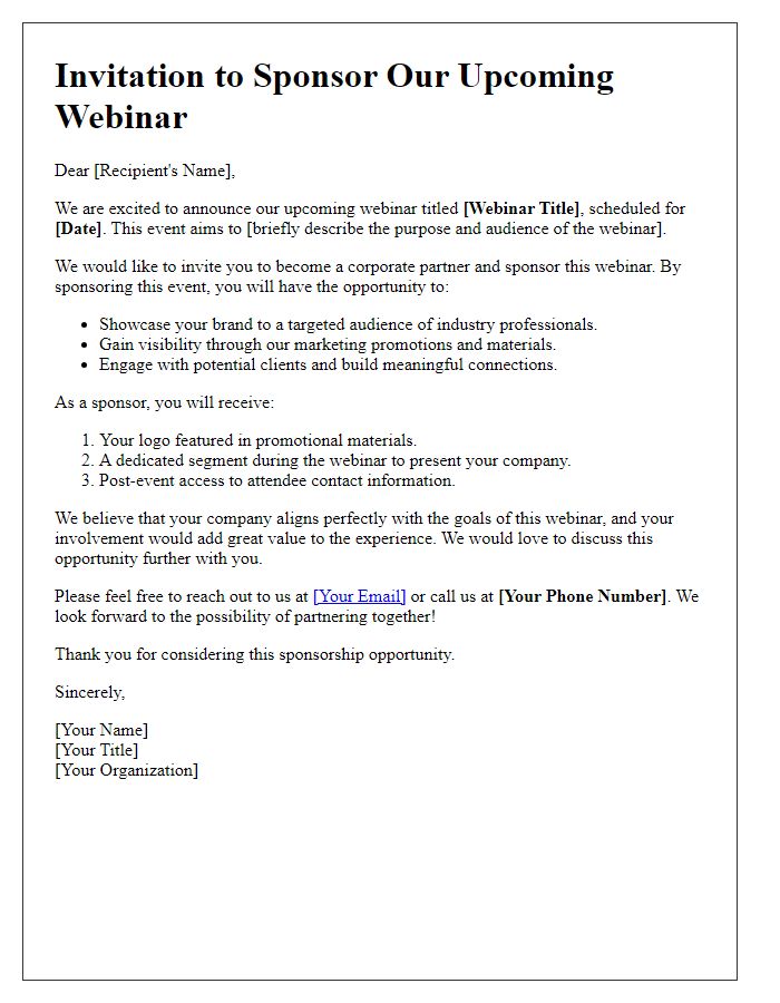 Letter template of webinar sponsorship invitation for corporate partners.