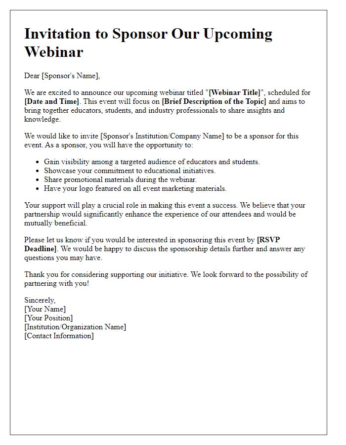 Letter template of webinar sponsorship invitation for educational institutions.