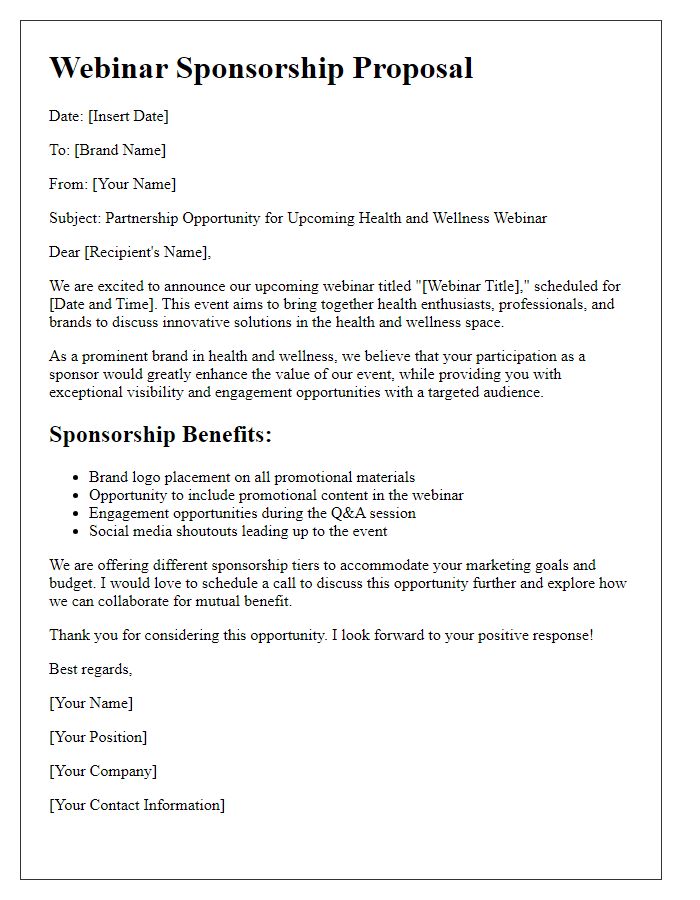 Letter template of webinar sponsorship pitch for health and wellness brands.