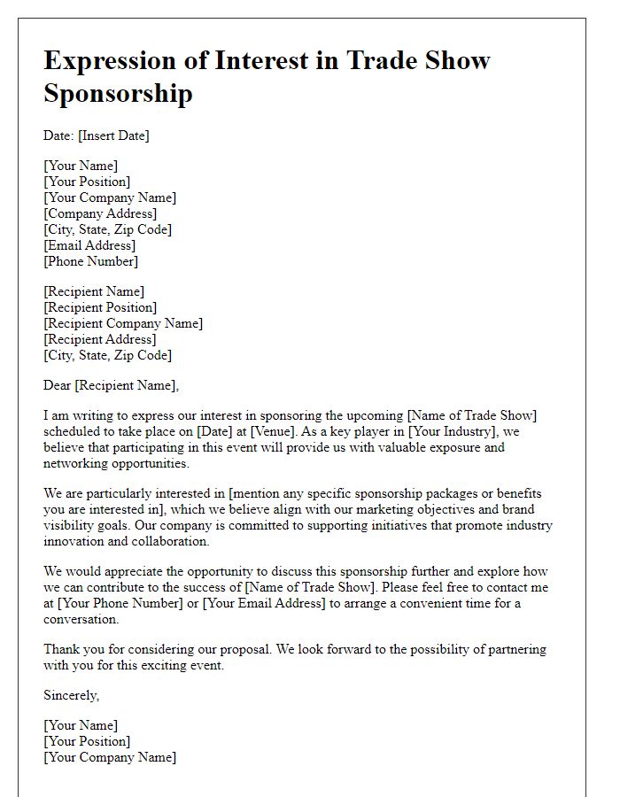 Letter template of Expression of Interest in Trade Show Sponsorship