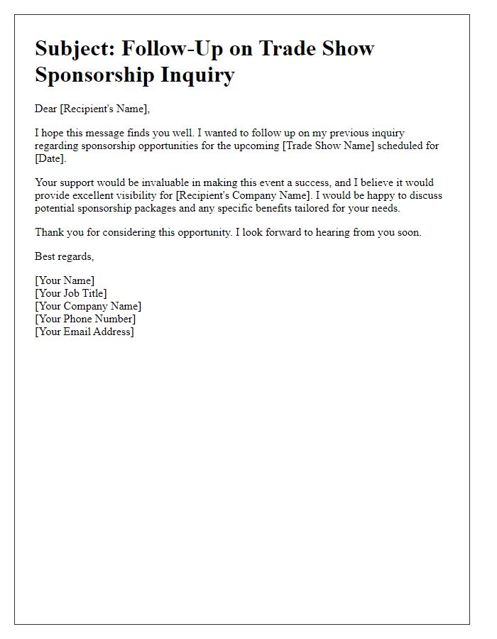 Letter template of Follow-Up on Trade Show Sponsorship Inquiry