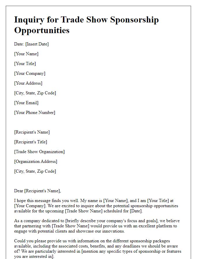 Letter template of Inquiry for Trade Show Sponsorship Opportunities